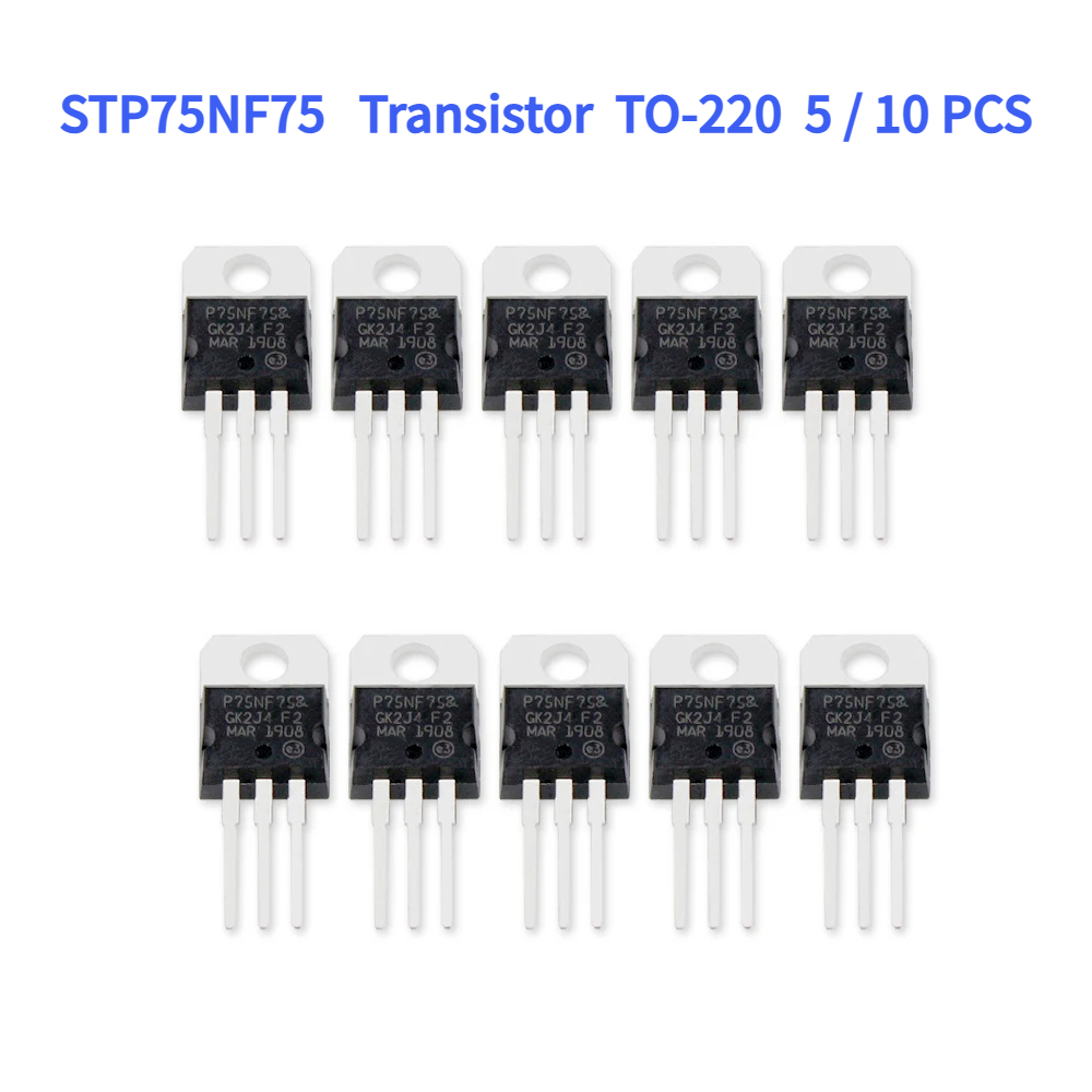 Mosfet Transistor Set - Mosfetフィールドエフェクトペア、stp75nf75、から-220、75v、80a、5個、10個