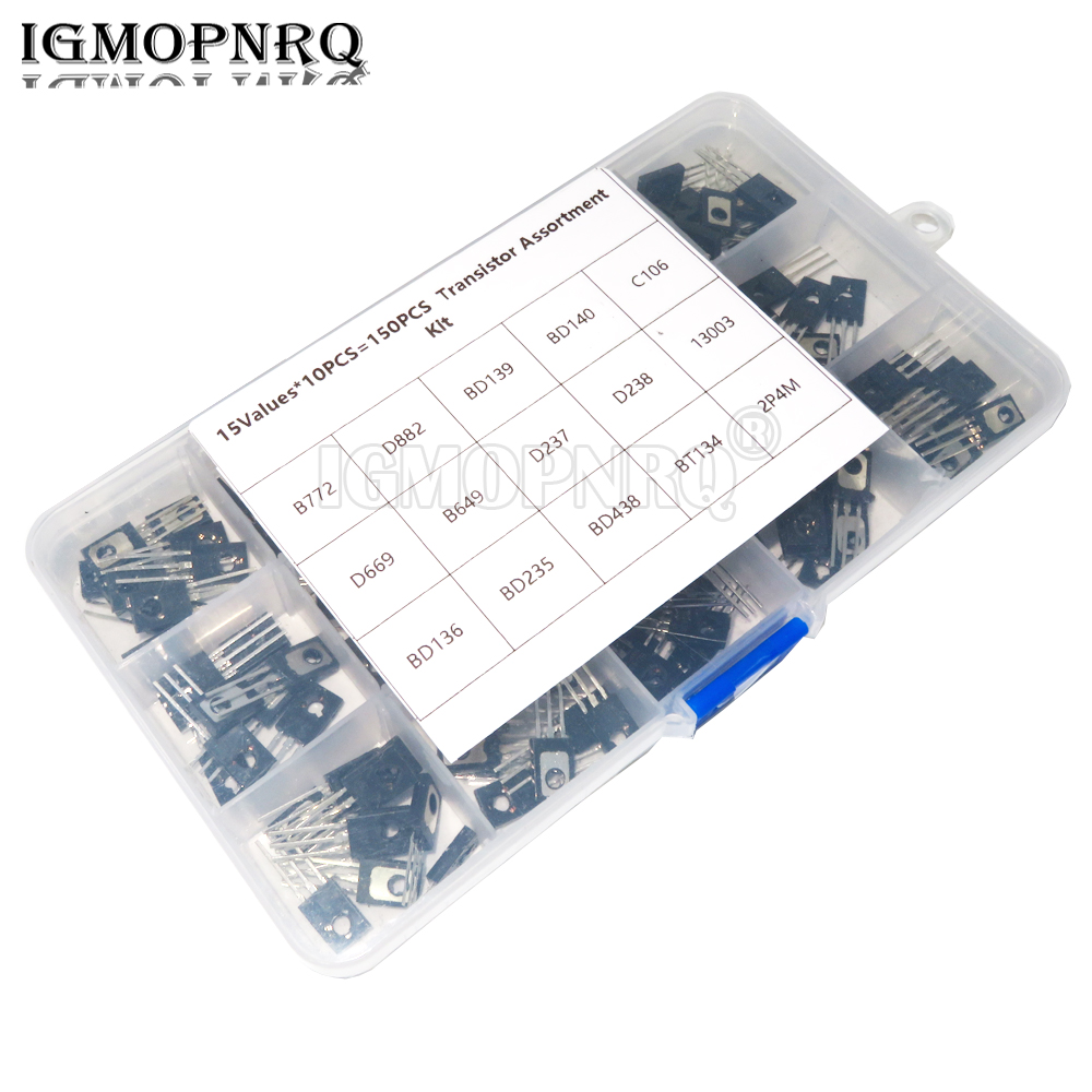 Mosfet Transistor Set - トランジスタの品揃えキットパック,b772,d882,bd139,bd140,c106,d669,b649,d237,d238,13003,bd136,bd235,bd438,bt134,150個