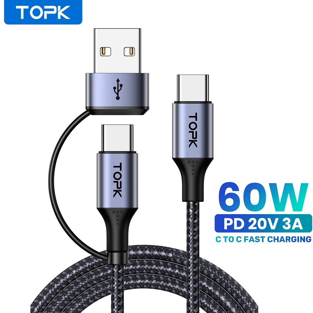 Diy Electronics Wire - Topk-Samsung,Xiaomi,60W用のUSBタイプC急速充電ケーブル,macbook pro,samsung xiaomi用の充電器